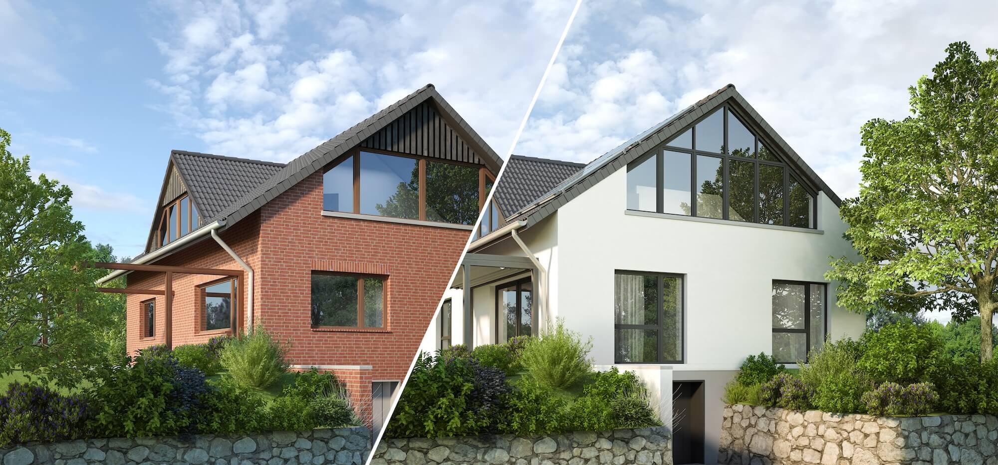Ein altes Wohnhaus vor und nach der Sanierung.