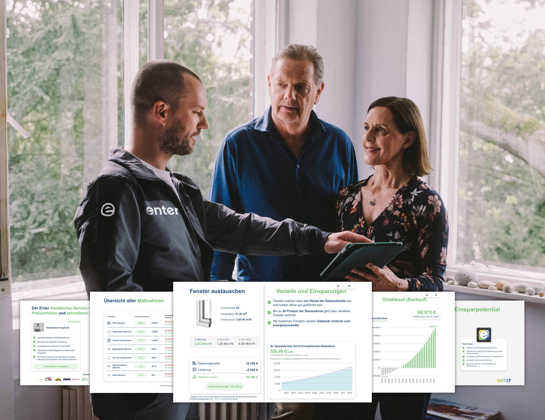 Die Enter-Baubegleitung bei energetischer Sanierung eines Hauses oder einer Wohnung, mit Maßnahmen wie Heizungstausch und Umsetzung von Effizienzhaus-Standards für das gesamte Vorhaben