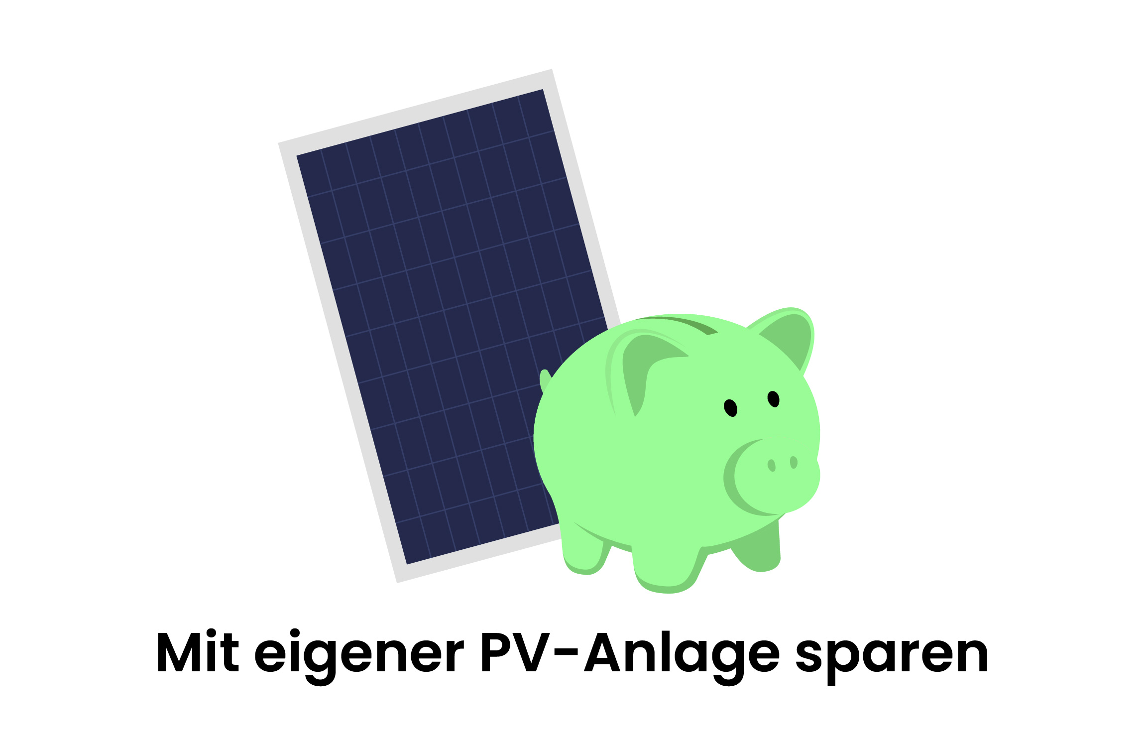 Grafische Darstellung eines Sparschweins vor einem PV-Modul
