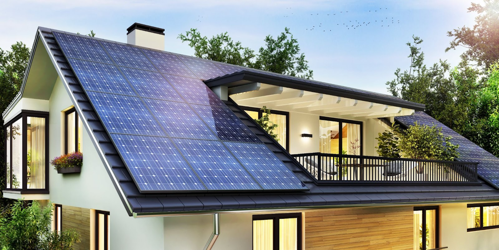 Zweistöckiges Wohnhaus zeigt Umsetzung der Solarpflicht Deutschland mit Photovoltaik-Dach