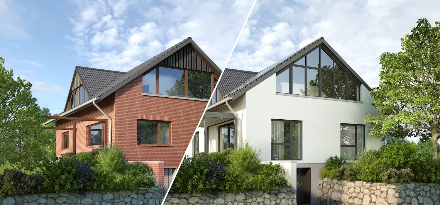 Einfamilienhaus vor und nach einer Sanierung