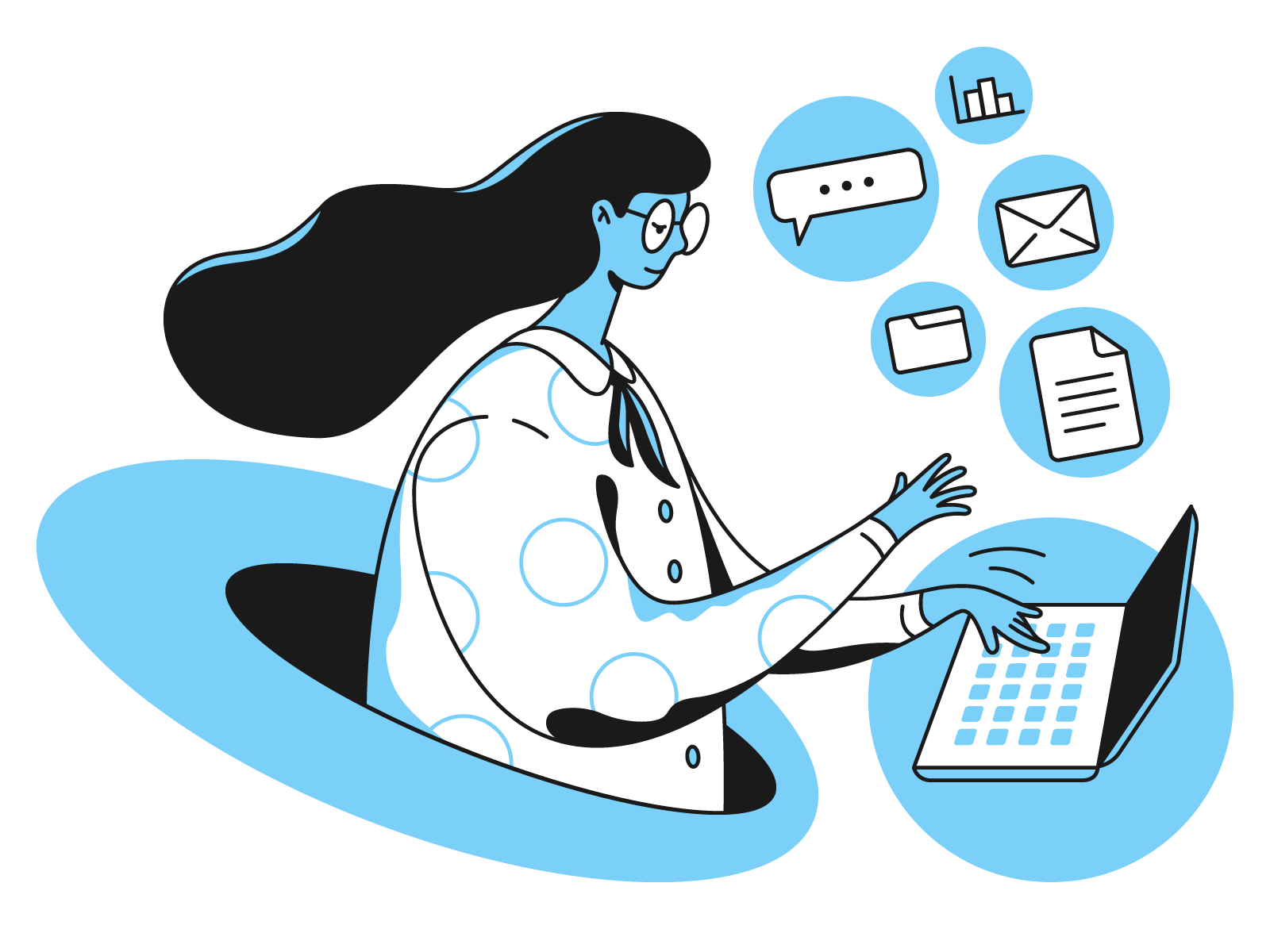 woman typing on computer illustration