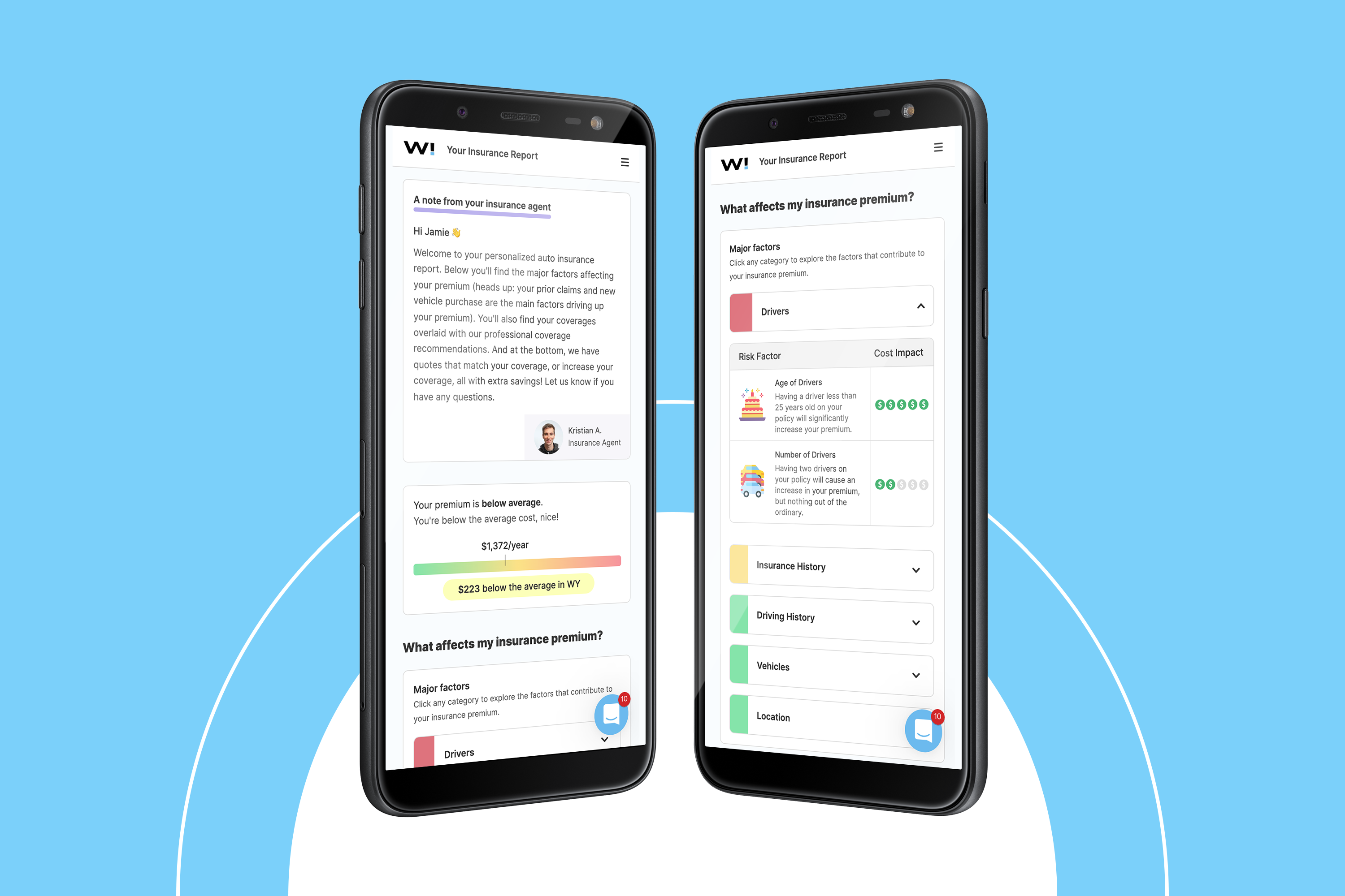 woop custom insurance report on phone