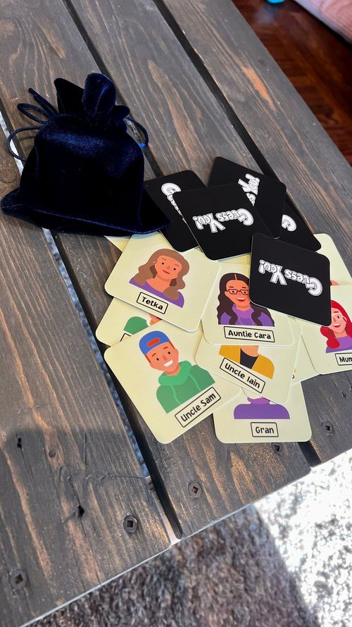 A wooden Guess Who game I made for my 3-year-old nephew, where the characters are all family members.