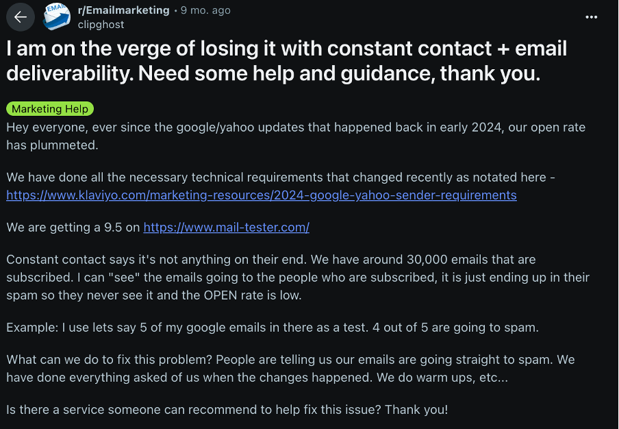  A screenshot of reddit user asking for an email warmup schedule strategy