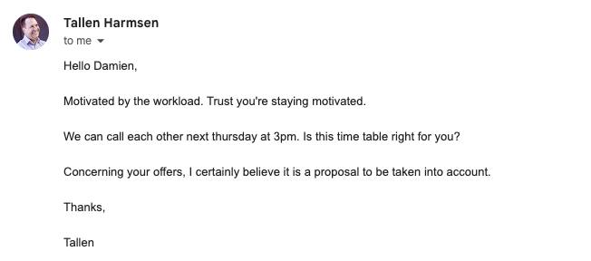An example of an auto-generated email by MailReach