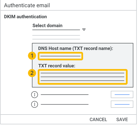 DKIM authentication dialog box