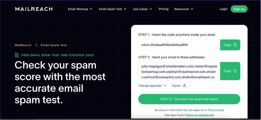 MailReach’s email spam test