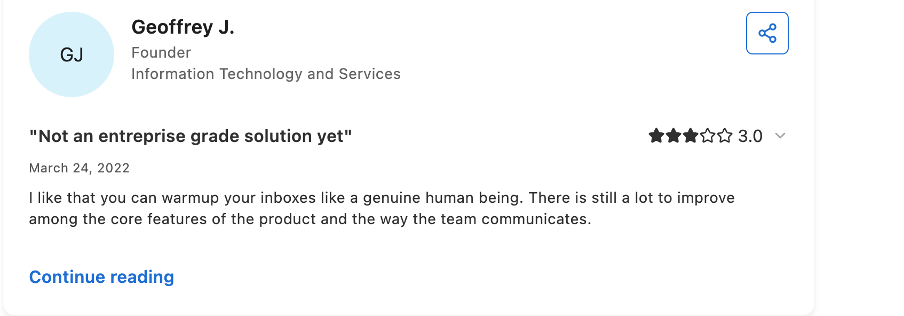 A Capterra review screenshot of a Mailivery user 