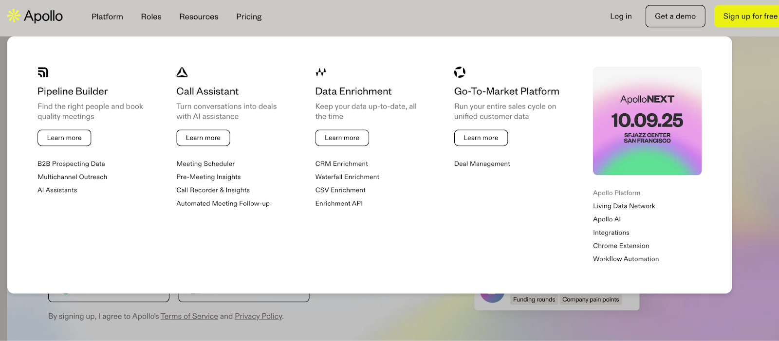 Apollo.io’s webpage