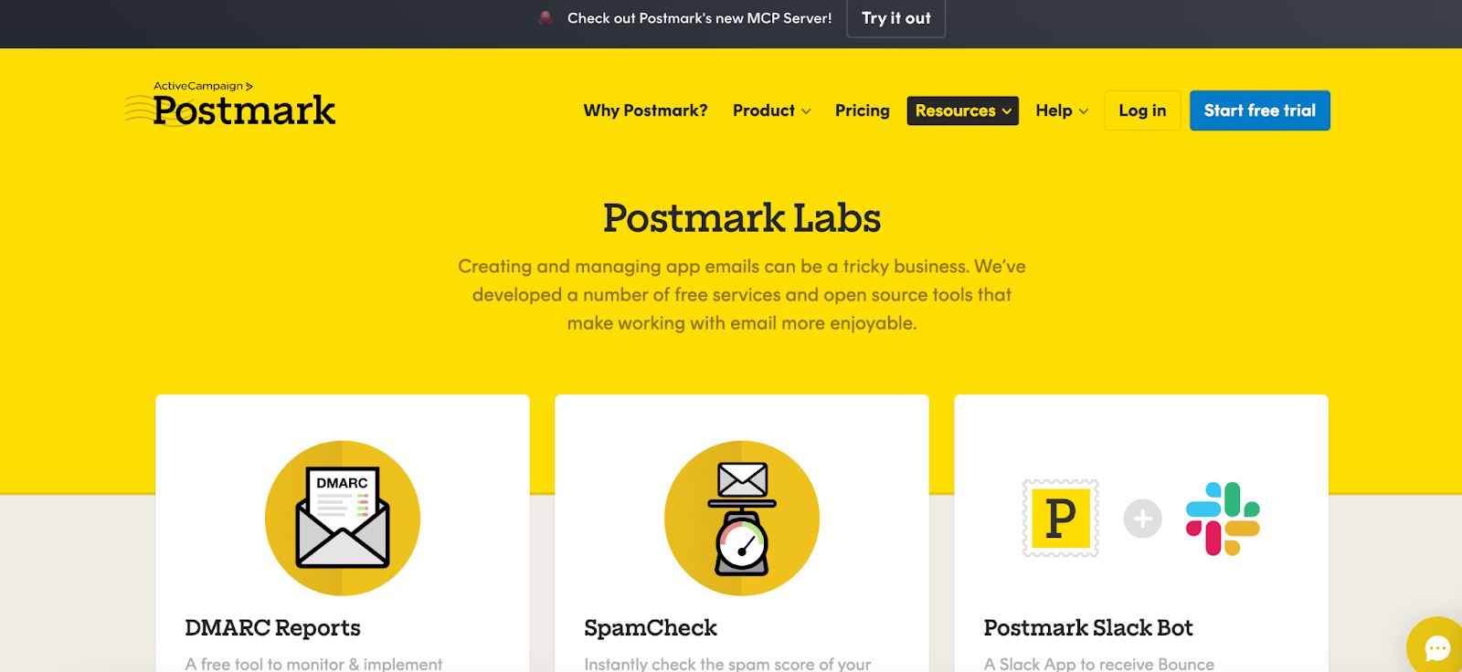 A screenshot of Postmark’s homepage