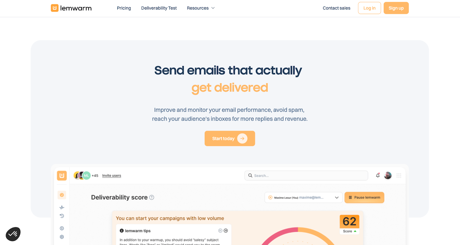 Interface Lemwarm affichant le tableau de bord des scores de délivrabilité