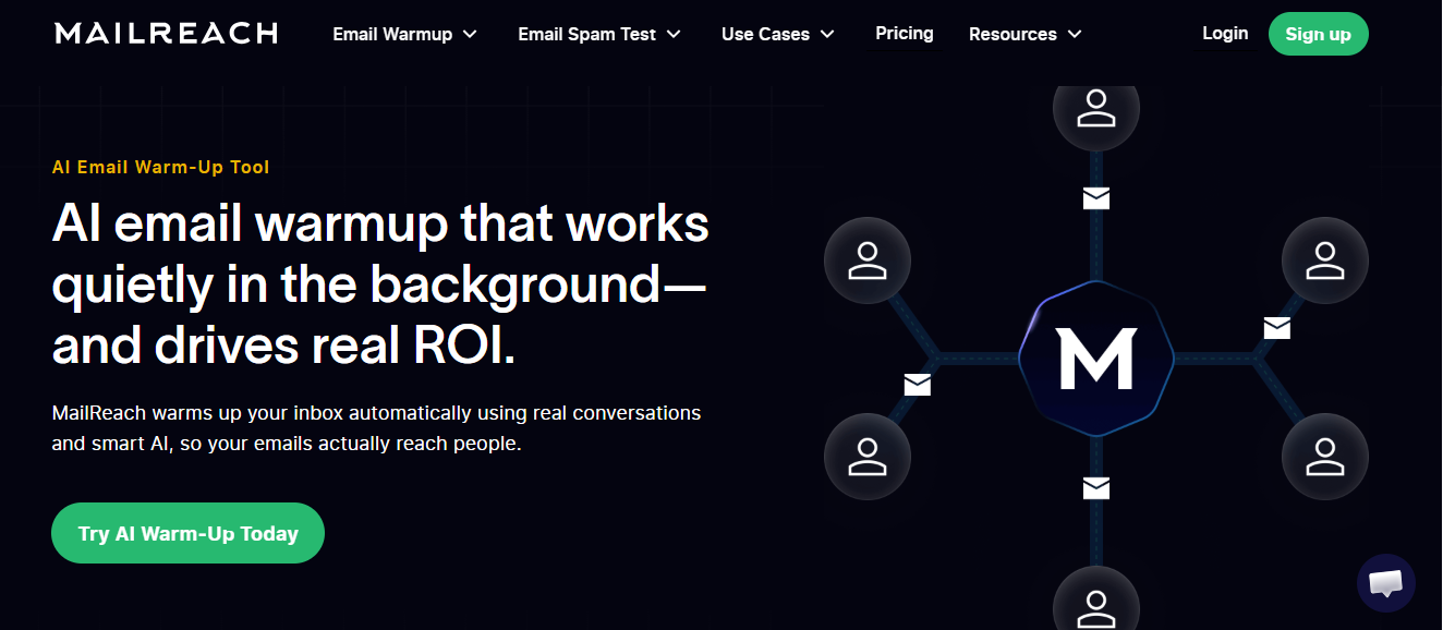 A screenshot of MailReach’s AI email warmup webpage
