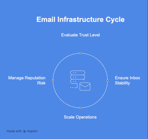 An image showing the key elements of an email infrastructure cycle.