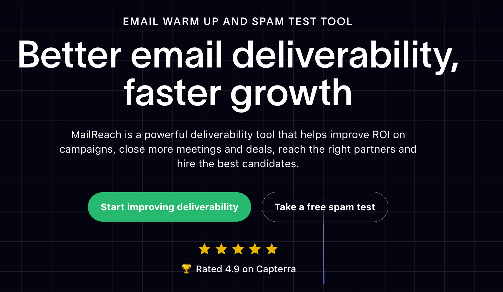 Screenshot of MailReach homepage showing email deliverability features