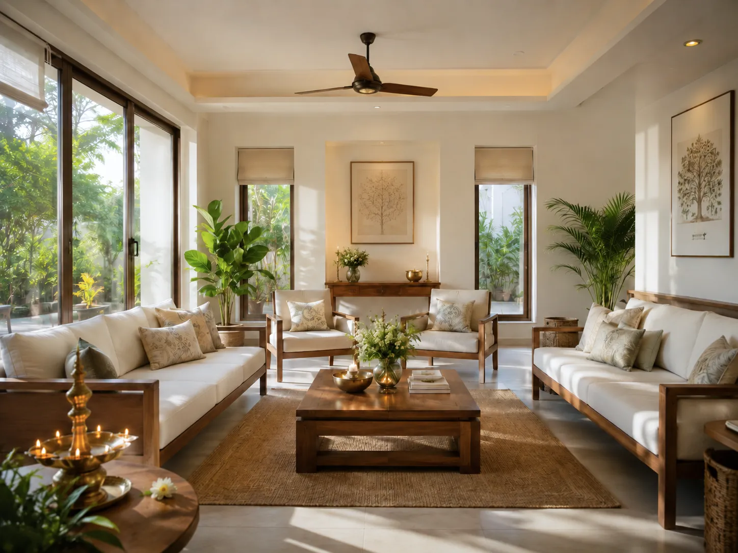 unlit living room representing balanced home energy according to Vastu Shastra
