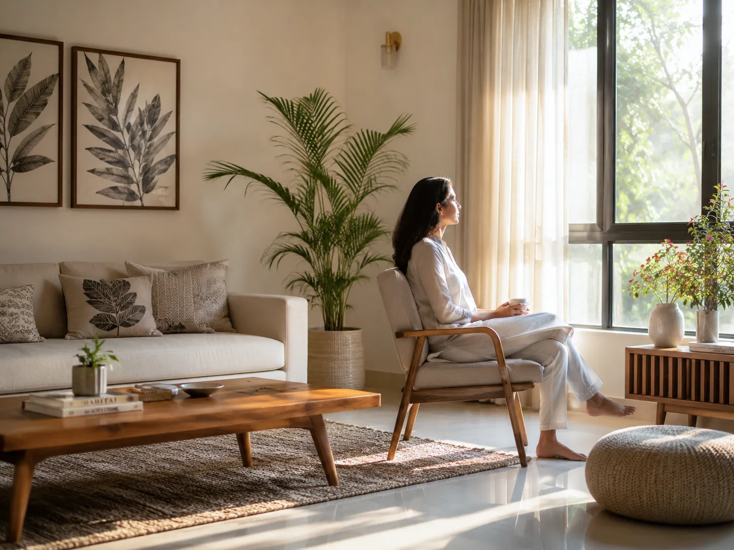 Person quietly observing morning light in their living room as a Vastu awareness exercise