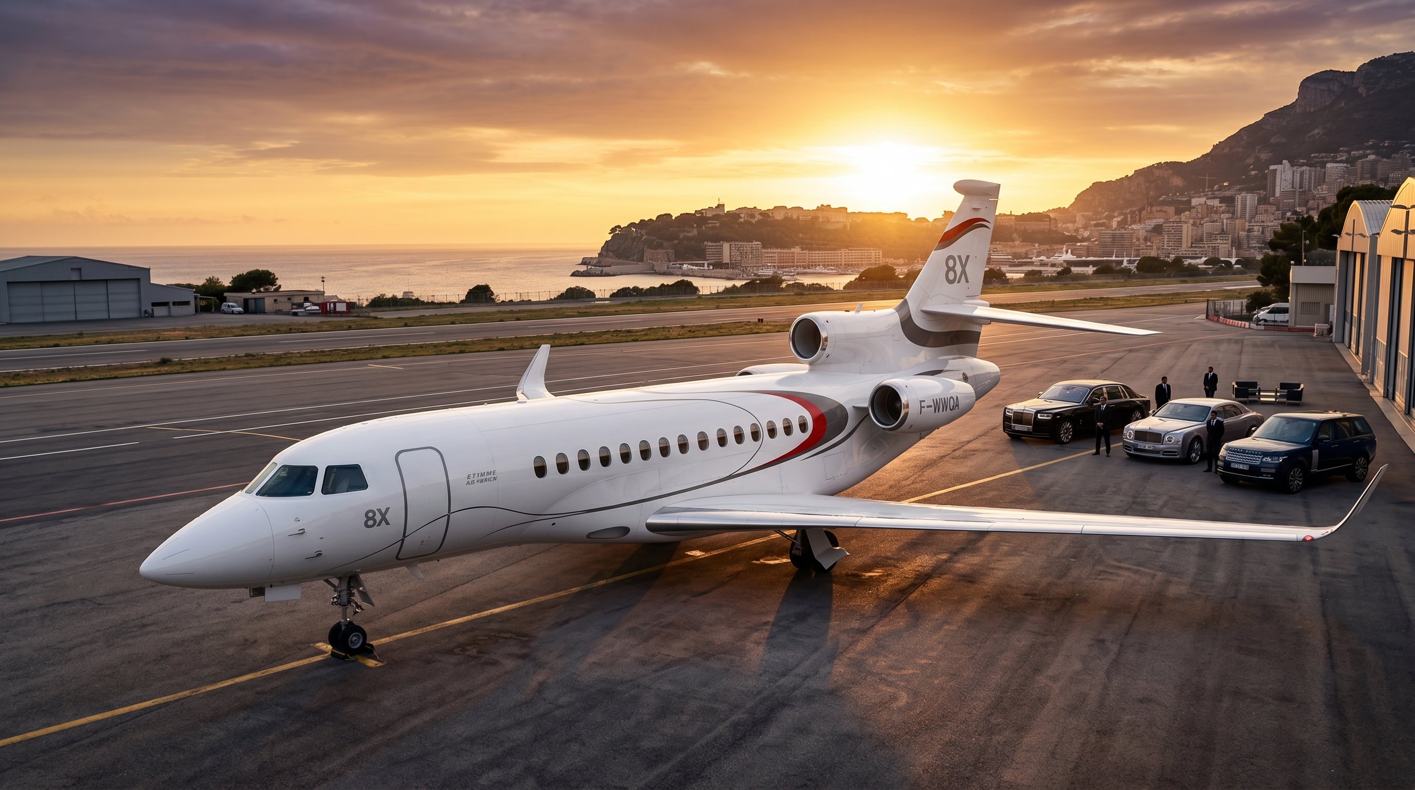 Photoreal cabin render of an ultra-long-range trijet in the buyer's preferred three-lounge configuration