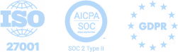 ISO, SOC, GDPR compliance logos.