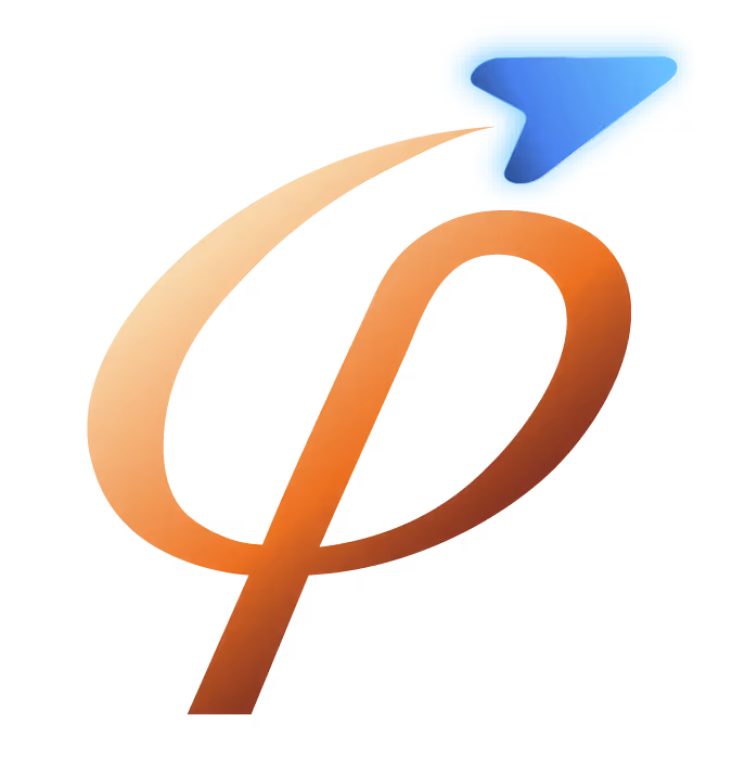 Stylized letter "p" with blue accent.