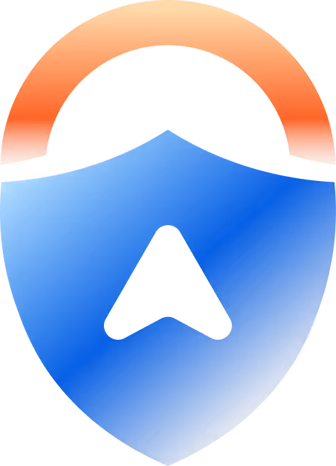 Blue shield with upward-pointing triangle.