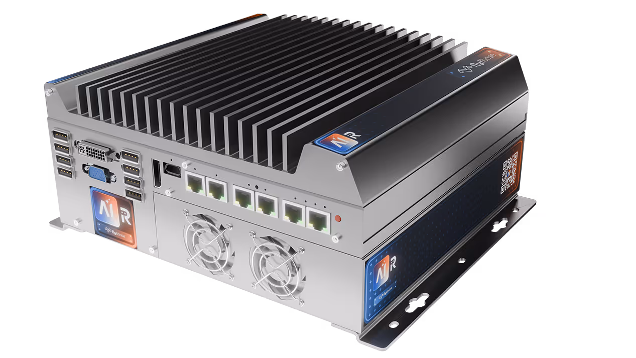 Industrial computer with cooling fins.