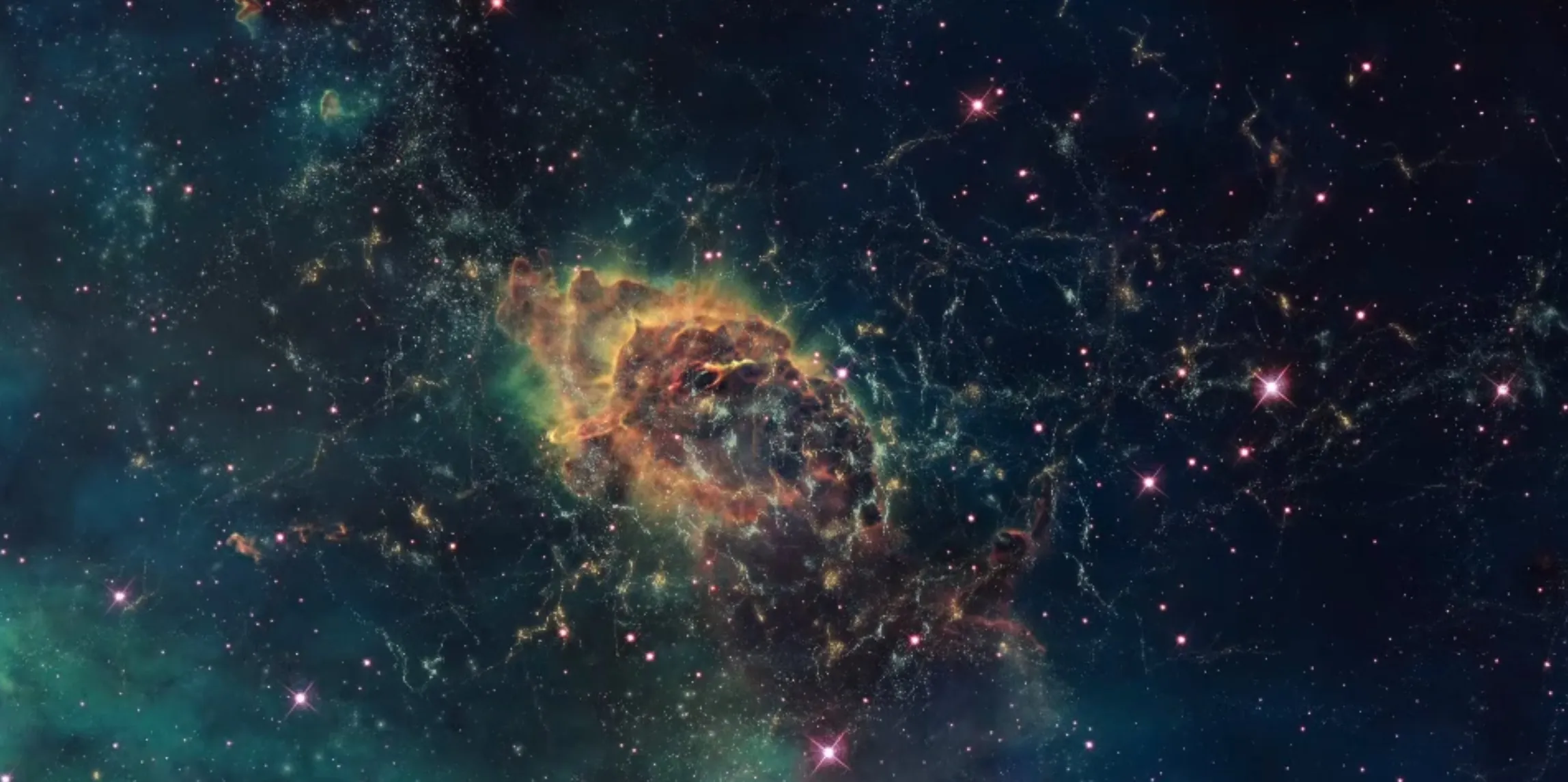 A large photo of a far away space nebula