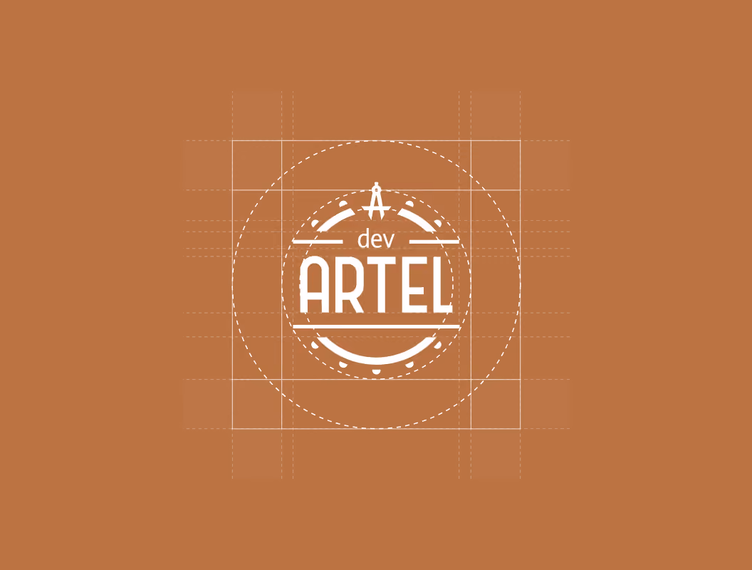 Artel dev creative design and development studio logo on brown background with geometric lines
