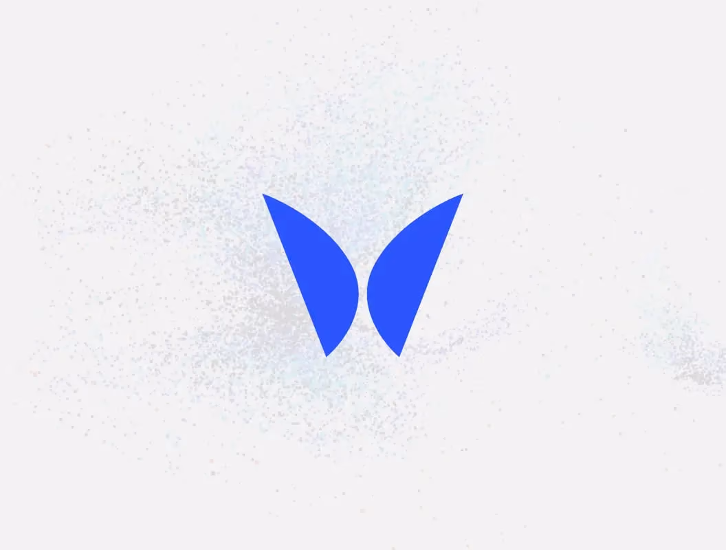 Blue abstract butterfly logo design for creative design and development studio website homepage.