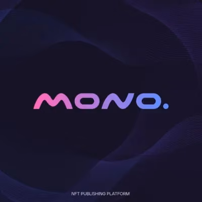 Gradient Mono logo on dark abstract background for NFT publishing platform.