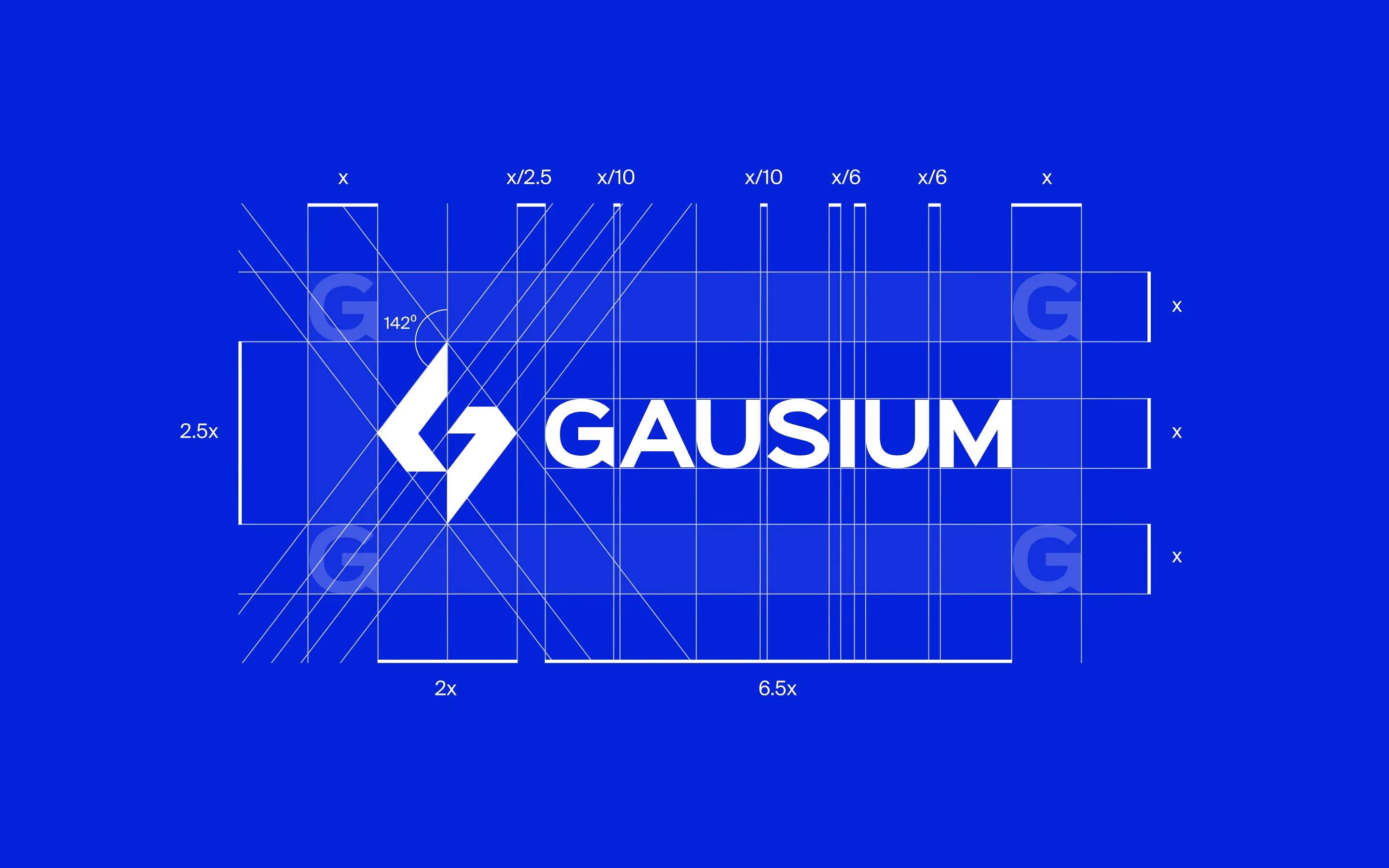 Geometric logo construction grid for Gausium technology brand identity and visual consistency.