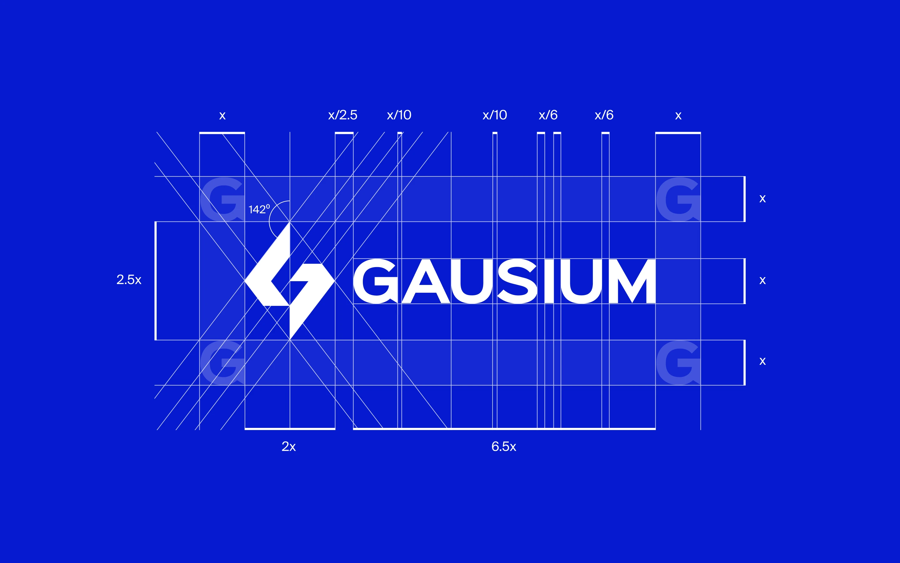 Geometric logo construction grid for Gausium technology brand identity and visual consistency.