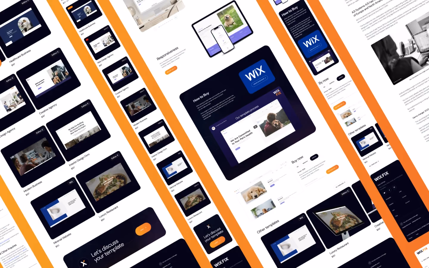 WixFix website layout showcasing adaptive landing page templates for various industries.