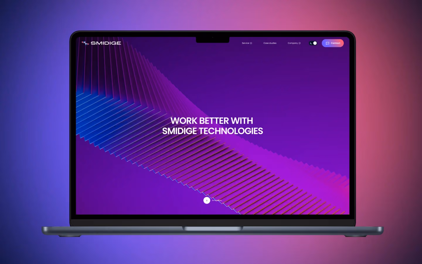 Smidge Technologies SaaS website shown on laptop with 3D background and hero section headline.
