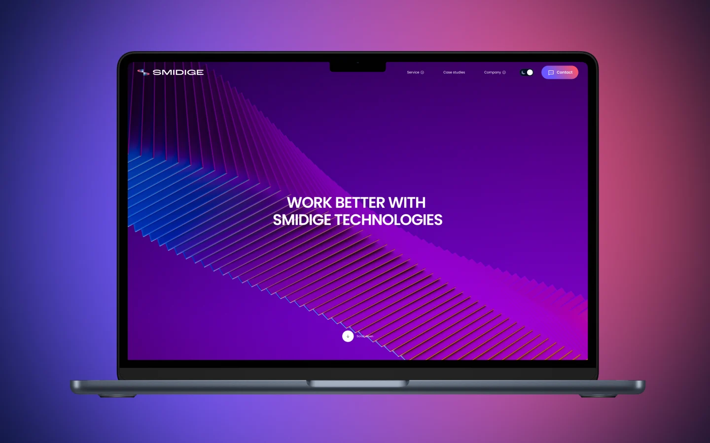 Smidge Technologies SaaS website shown on laptop with 3D background and hero section headline.
