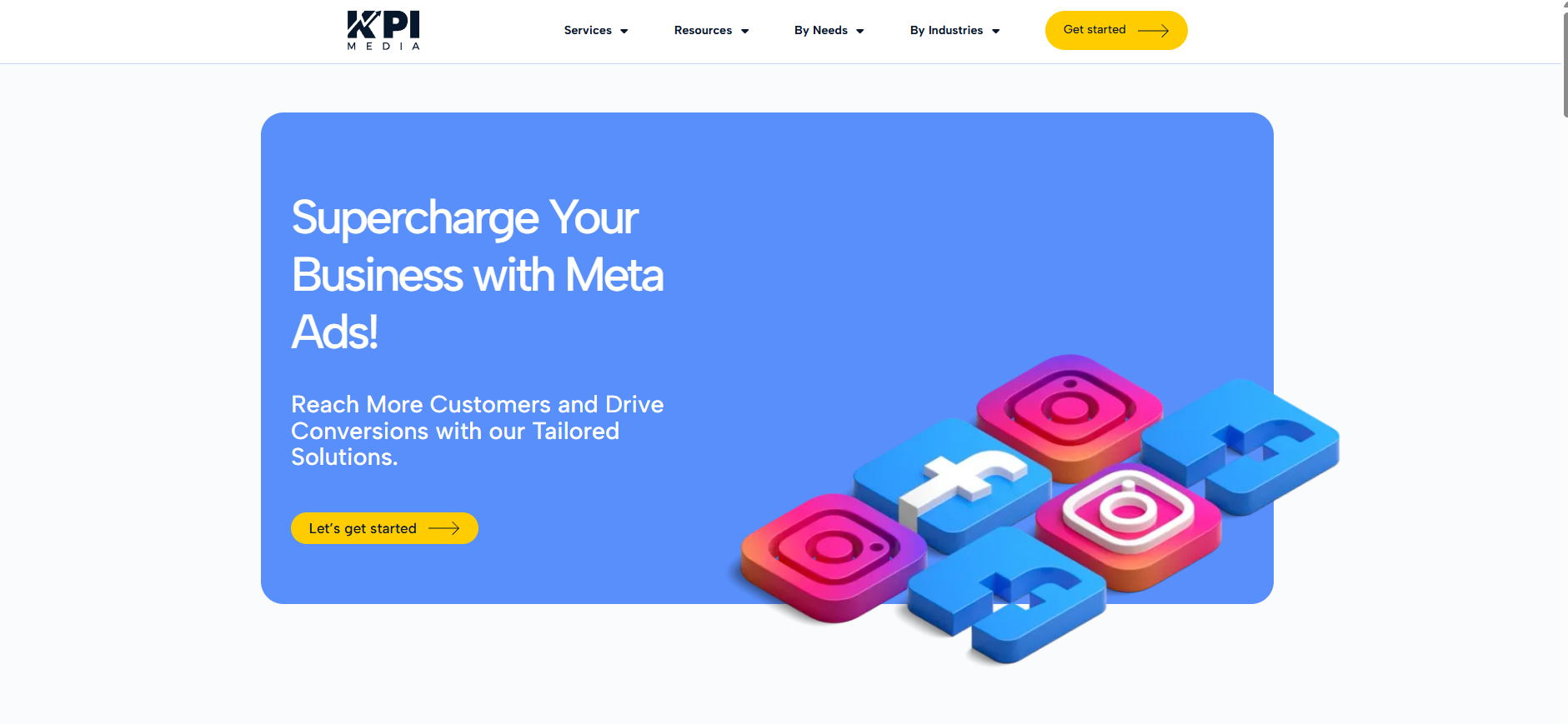 KPI Media website page about their social media advertising service with instagram and meta logo