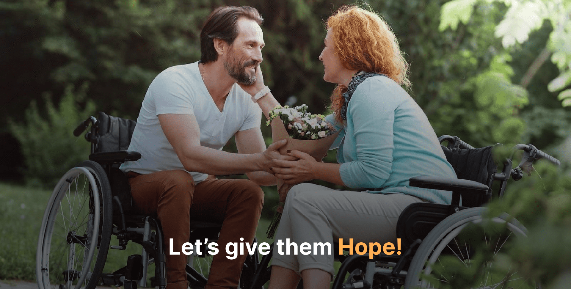 Couple on wheelchair in love