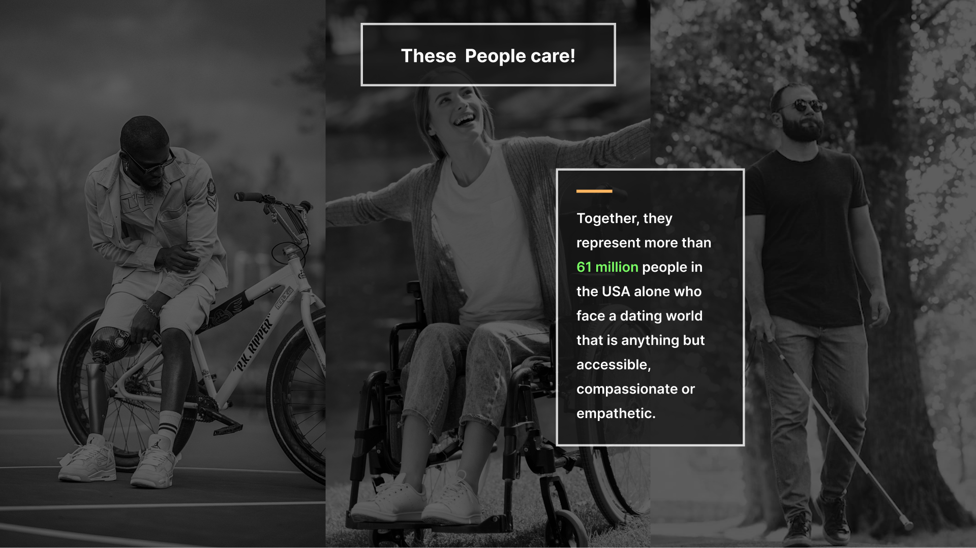 Together, they represent more than 61 million people in the USA alone who face a dating world that is anything but accessible, compassionate or empathetic.