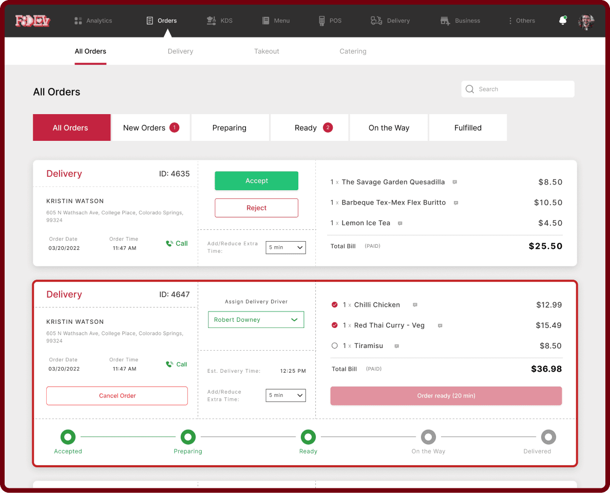 Order Dashboard Mockup