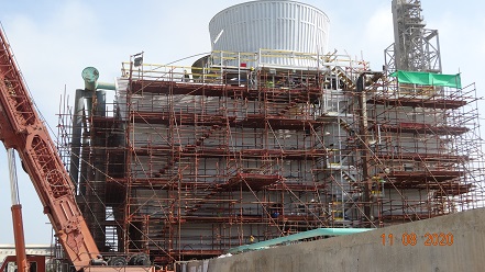 Non-conductive fiberglass platform with safety handrails