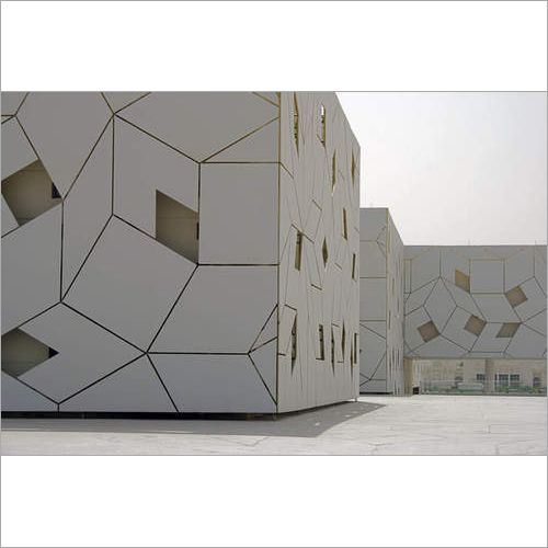 Lightweight GRC cladding installation on building facade