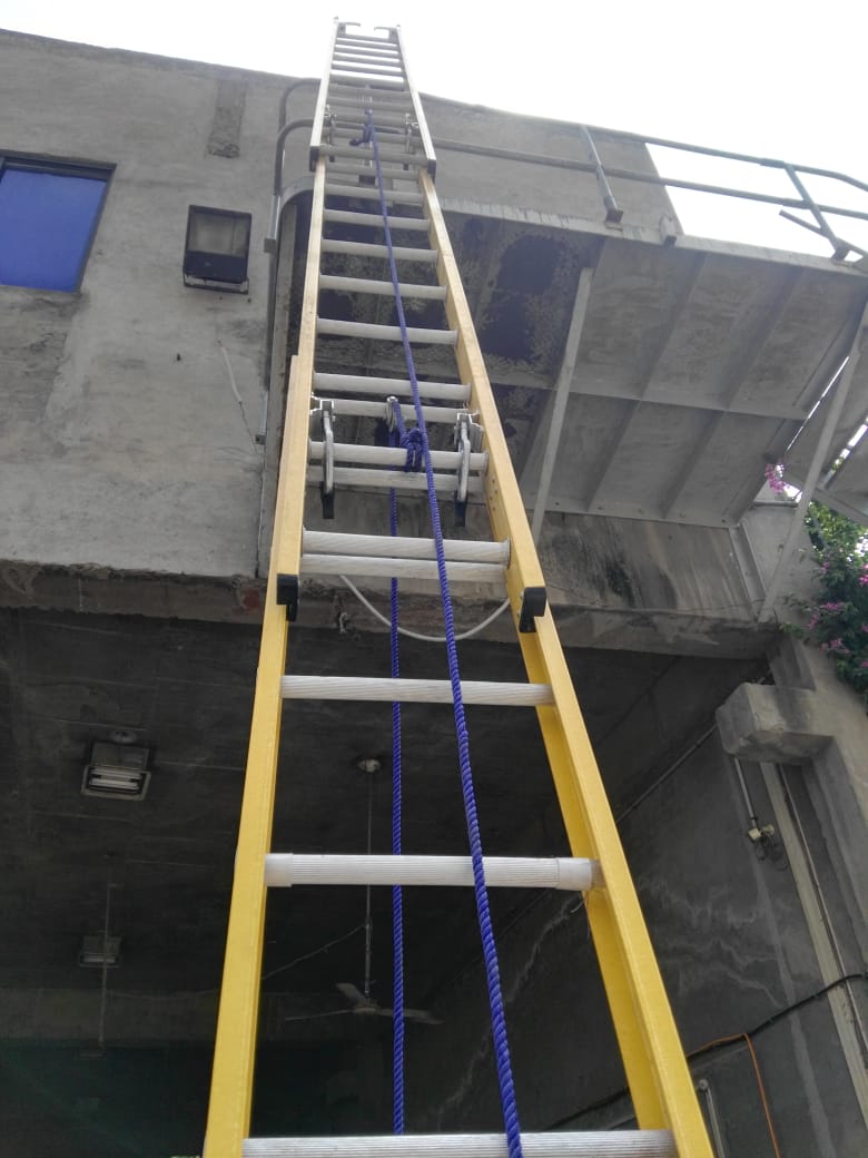 FRP ladder cage and safety accessory installation