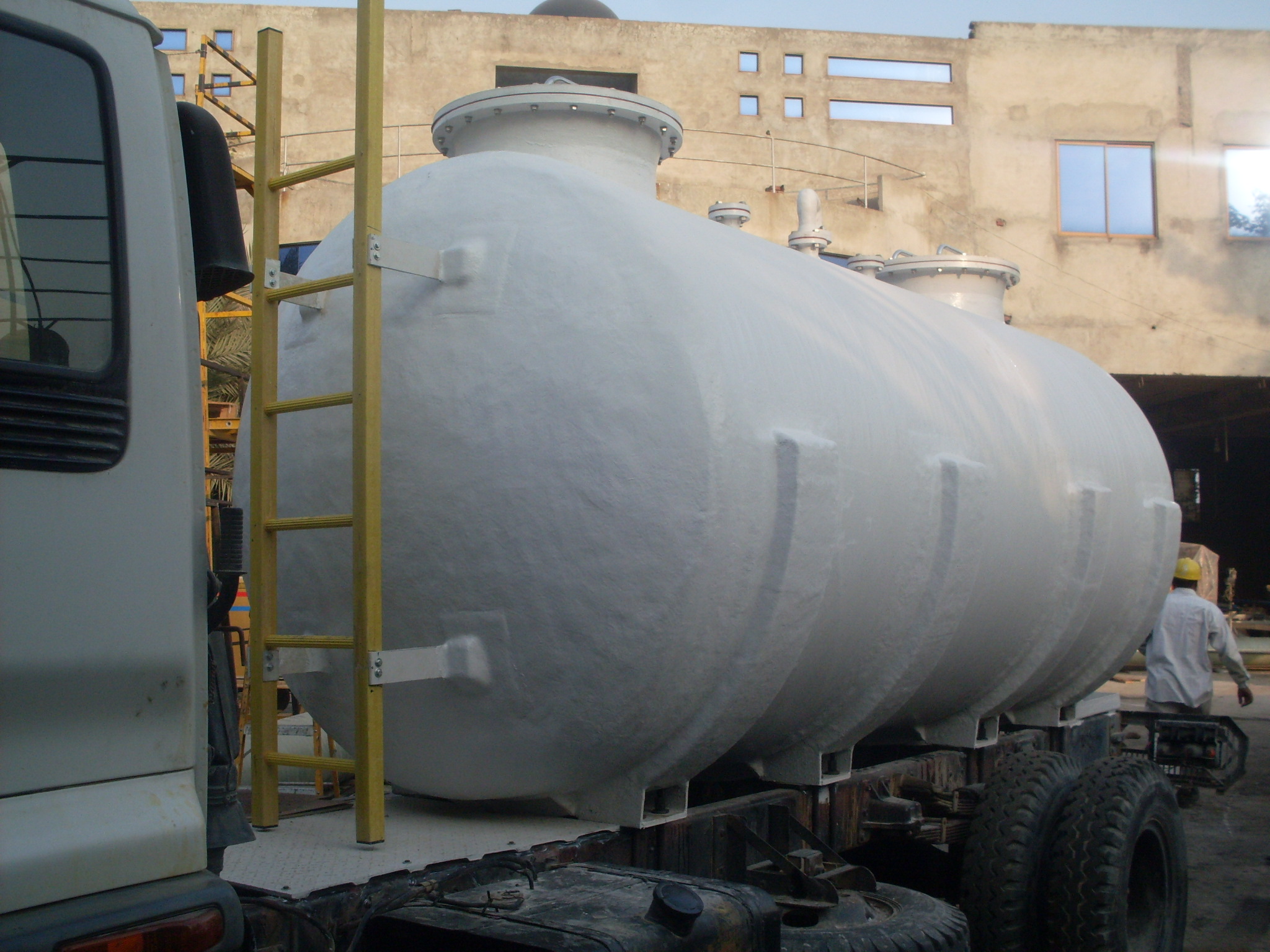 FRP storage tank with ladder and platform accessories