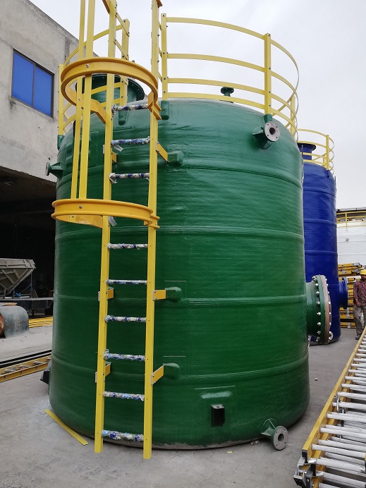 FRP water storage tank with flanged nozzle connections
