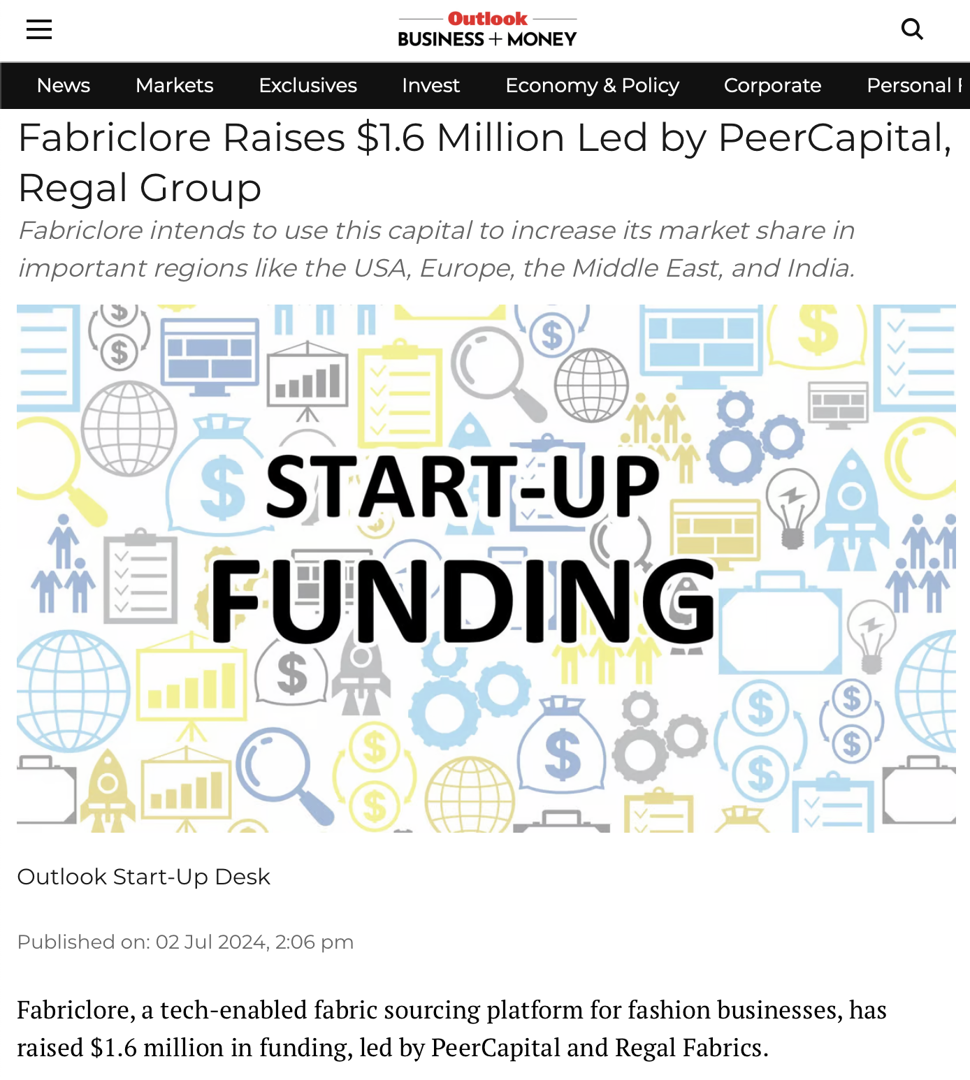 Fabriclore Raises $1.6 Million Led by PeerCapital, Regal Group