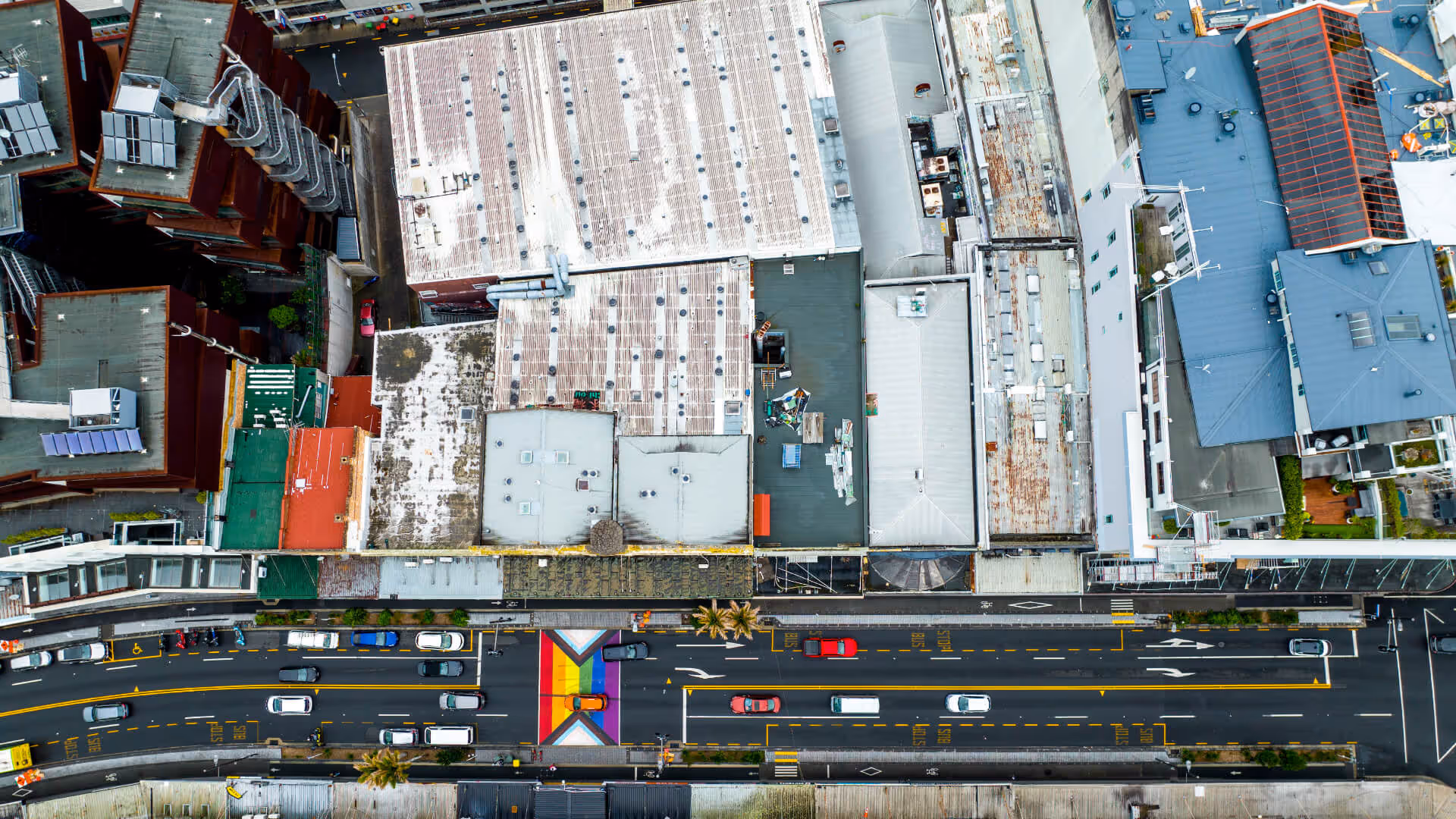 Drone Karangahape Road K Road K' Road history Queer Takatāpui LGBT LGBTQIA+ Ally Rori Transgender Gay Bi Lesbian Aotearoa New Zealand Tāmaki Makaurau Auckland Homosexual Law Reform Heritage Story Karangahape Road Crossing Rainbow Stories Research 