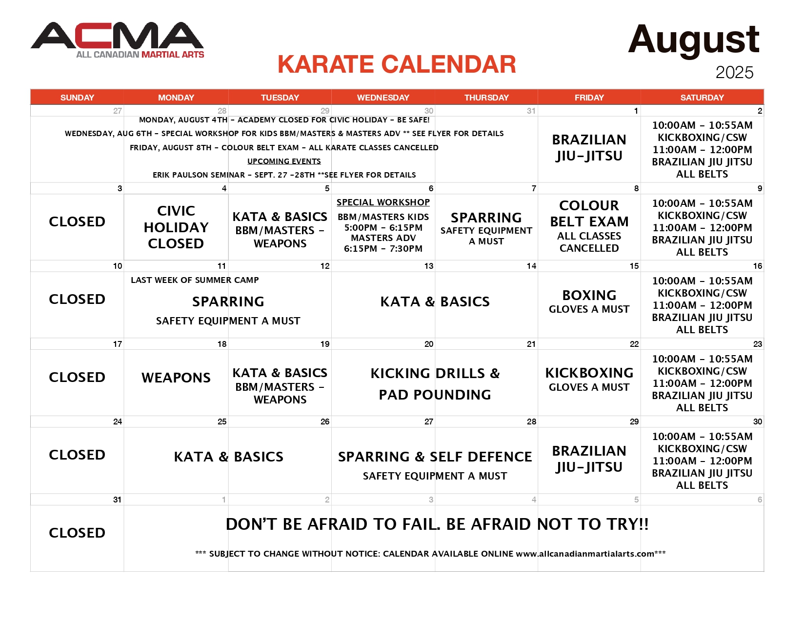 Karate Calendar