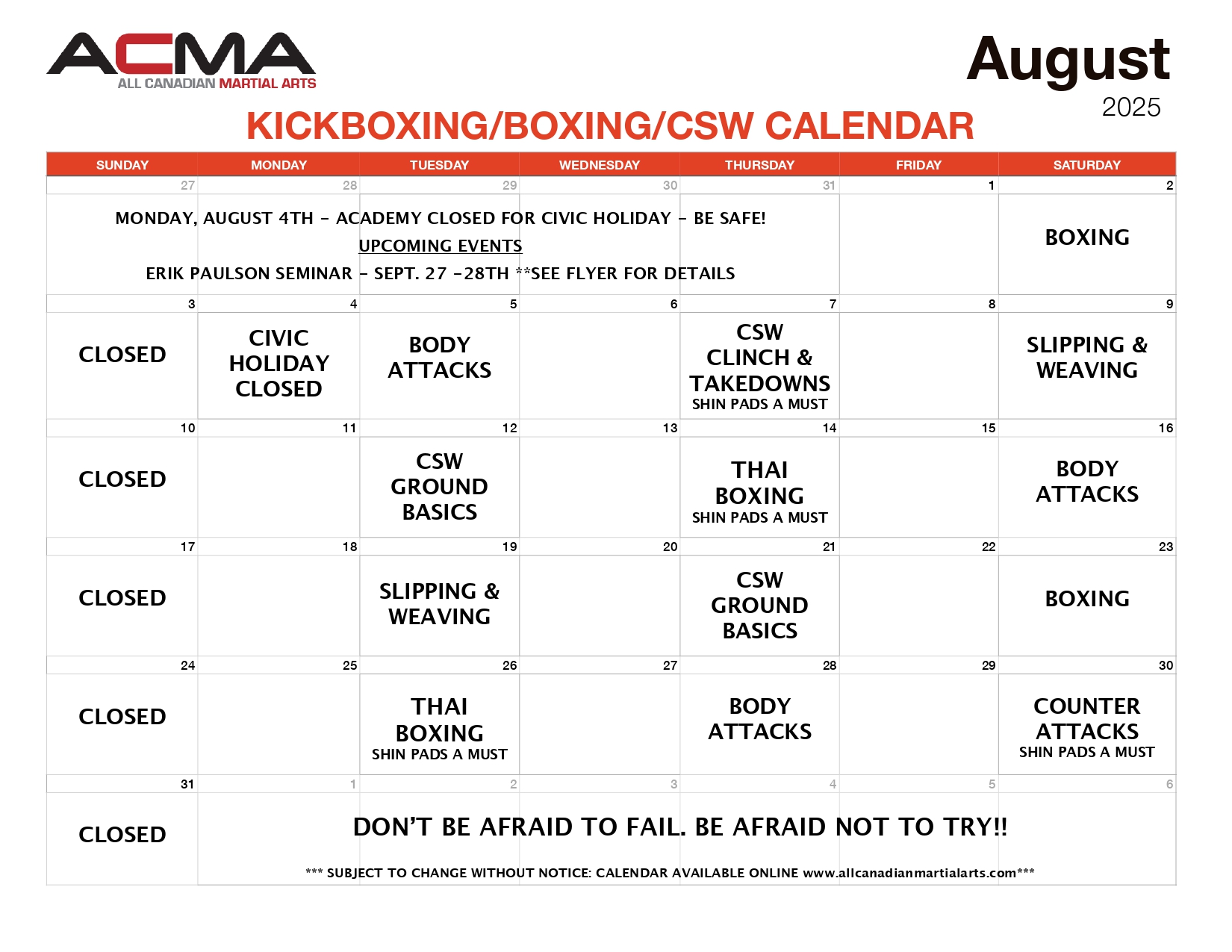 Karate Calendar