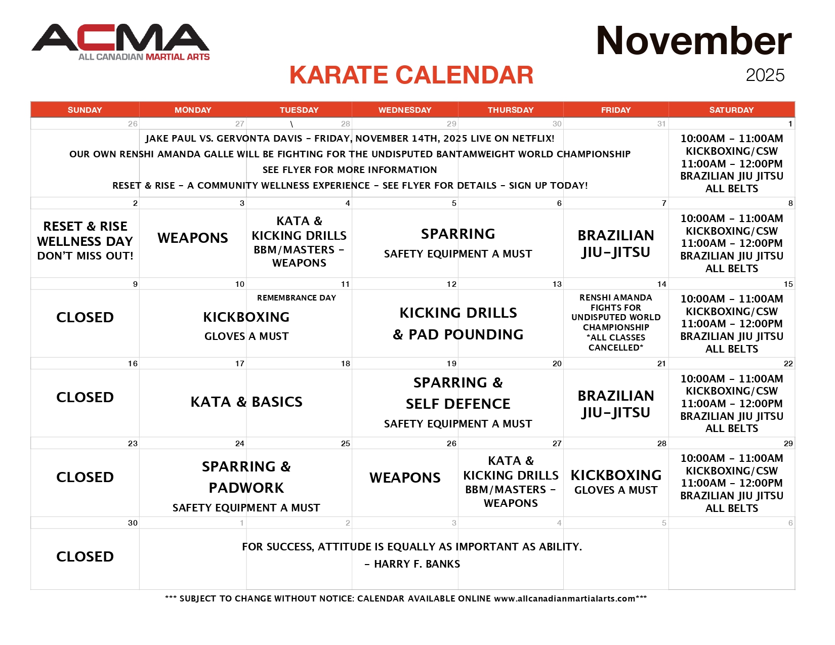 Karate Calendar