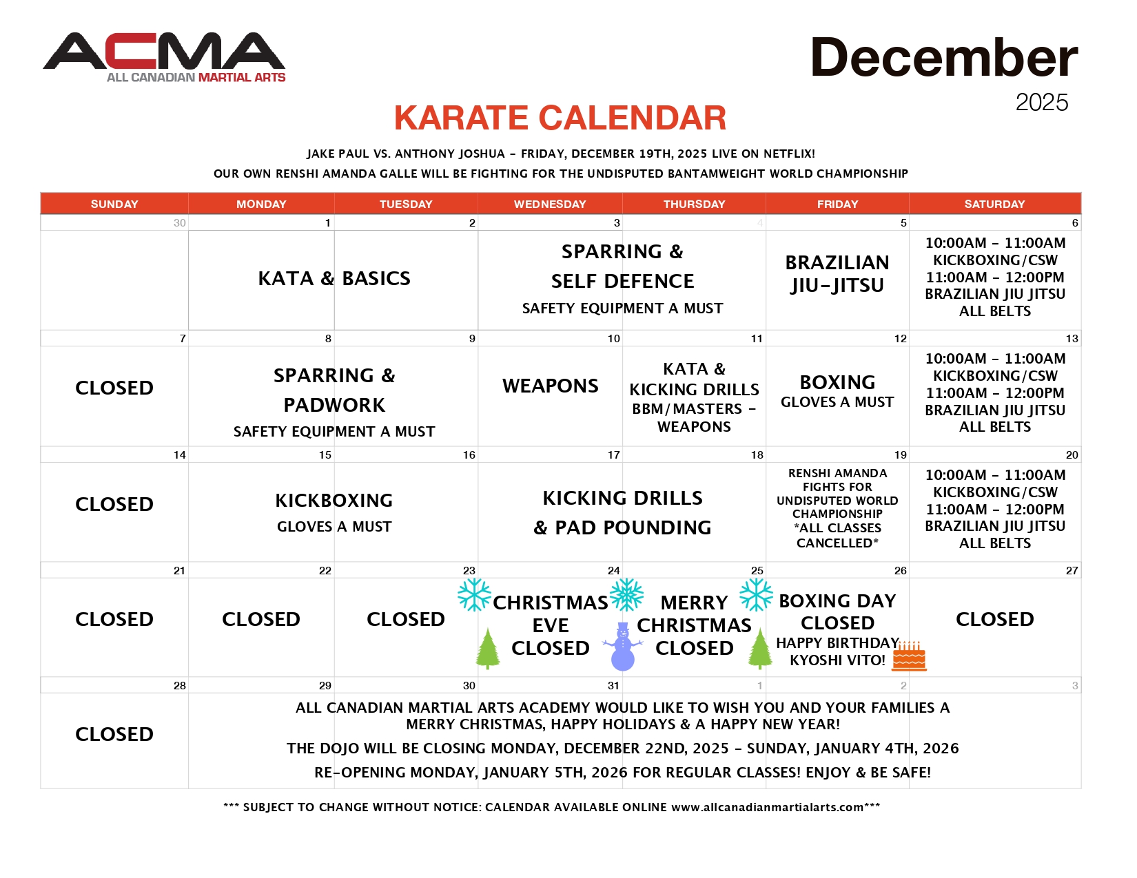 Karate Calendar